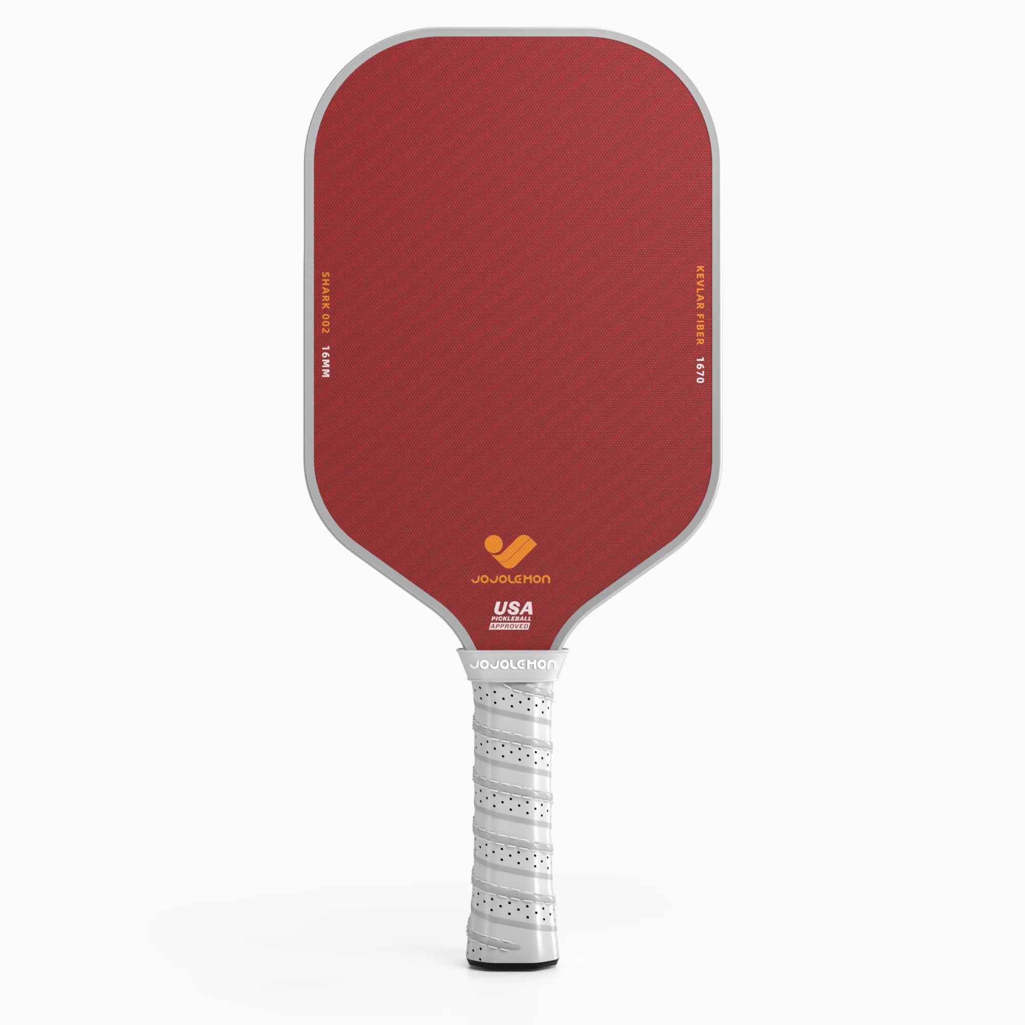 Front view of the JOJOLEMON Shark-002 Kevlar and T700 carbon fiber Pickleball Paddle, showing the full face and core design.