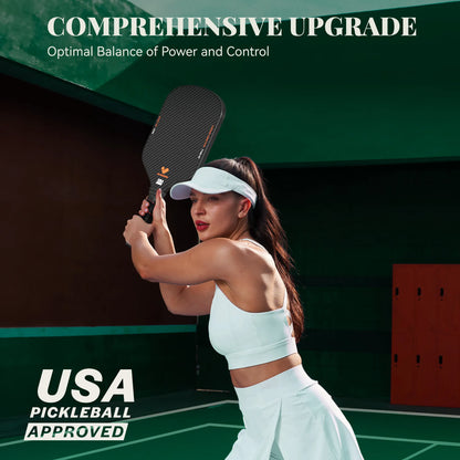 Front view of the JOJOLEMON Shark-100 3k raw t700 carbon fiber Pickleball Paddle, showing the full face and core design.